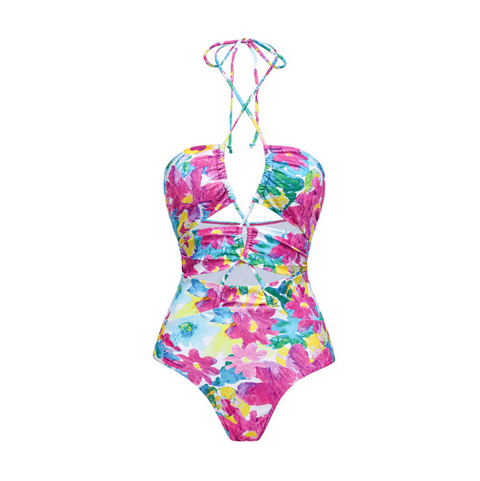 Purple Floral Printed Swimwear & Cardigan