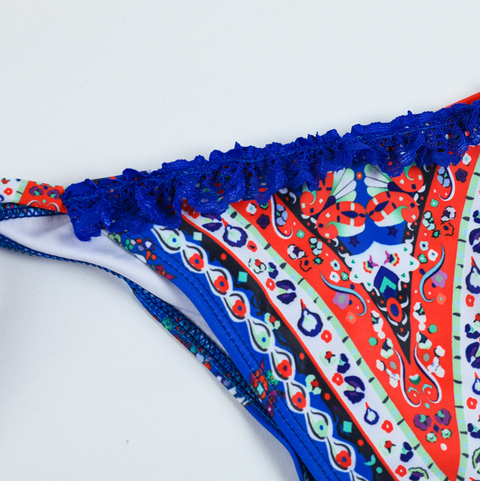 Ethnic Printed Lace Trim Bikini