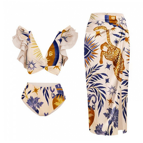 Ethnic Printed Tankini & Wrap Skirt