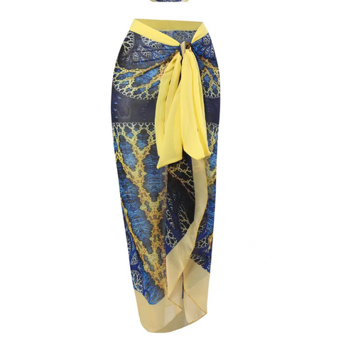 Printed One-piece Swimwear & Chiffon Skirt