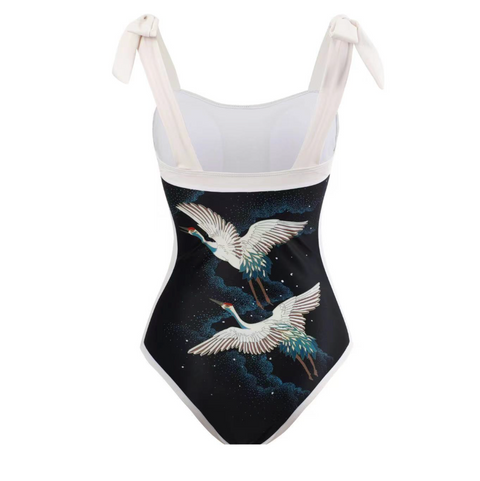 Printed One-piece Swimwear & Chiffon Skirt