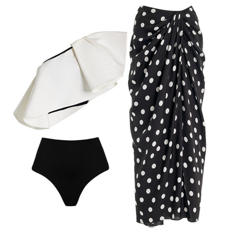Black&White Polka Dot Swimwear & Skirt