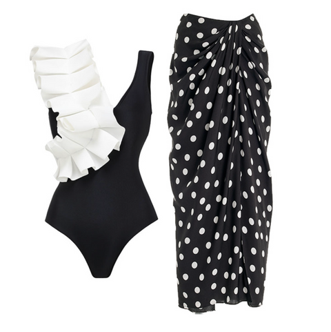 Black&White Polka Dot Swimwear & Skirt