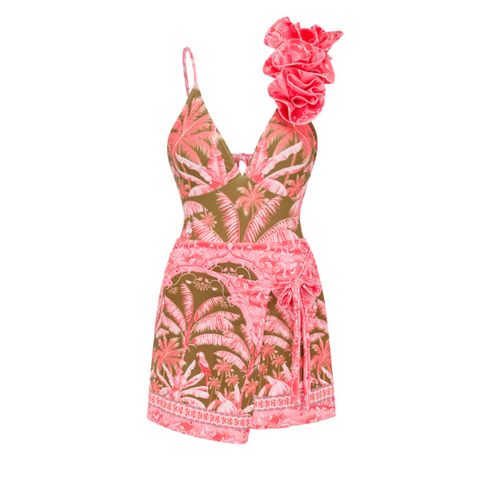 Ruffled Floral Slip Swimwear & Skirt 2Pcs
