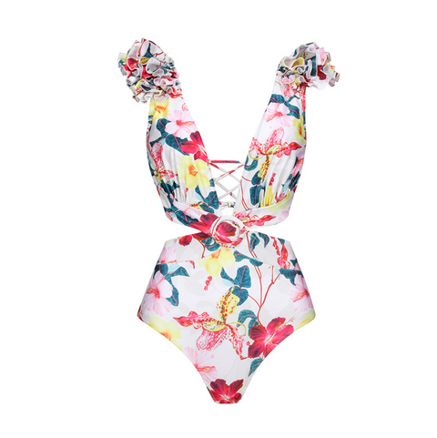 3D Flower Printed Swimwear & Umbrella Skirt