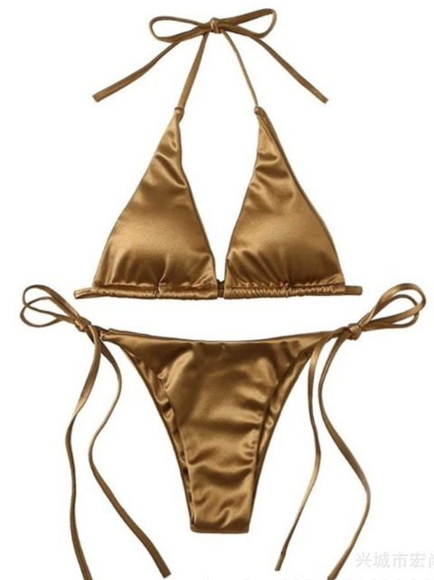 Simple Design Backless Gold Bikini