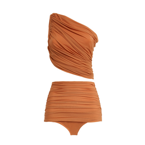 Ruffled Mesh Swimwear & Printed Skirt