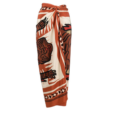 Ruffled Mesh Swimwear & Printed Skirt