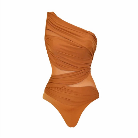 Ruffled Mesh Swimwear & Printed Skirt