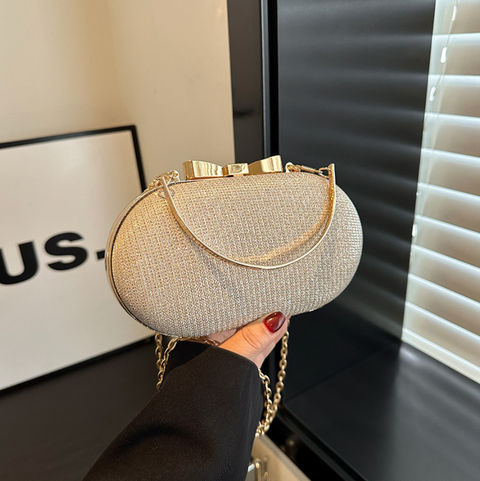 Sequined Elliptical Crossbody Chain Bag