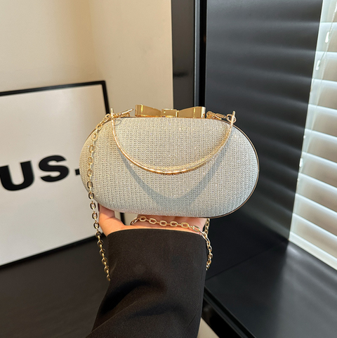 Sequined Elliptical Crossbody Chain Bag