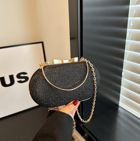 Sequined Elliptical Crossbody Chain Bag