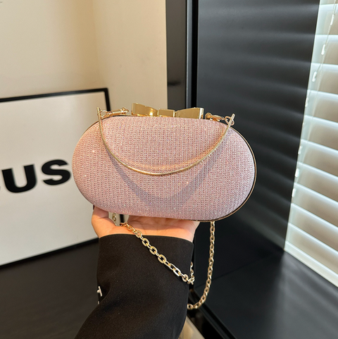 Sequined Elliptical Crossbody Chain Bag