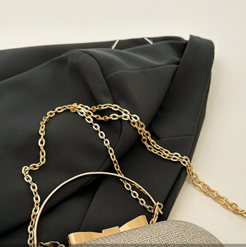 Sequined Elliptical Crossbody Chain Bag