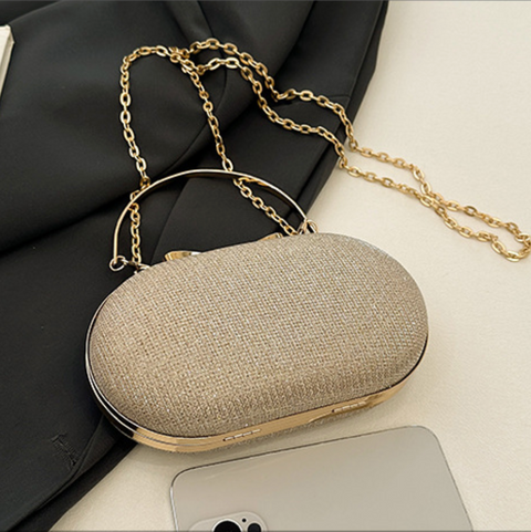 Sequined Elliptical Crossbody Chain Bag