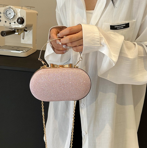 Sequined Elliptical Crossbody Chain Bag