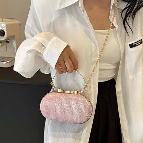 Sequined Elliptical Crossbody Chain Bag