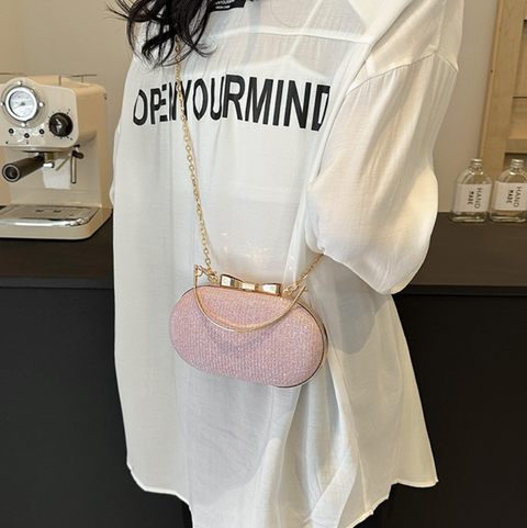 Sequined Elliptical Crossbody Chain Bag