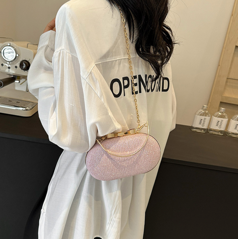 Sequined Elliptical Crossbody Chain Bag