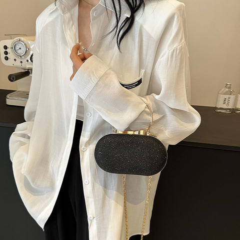 Sequined Elliptical Crossbody Chain Bag