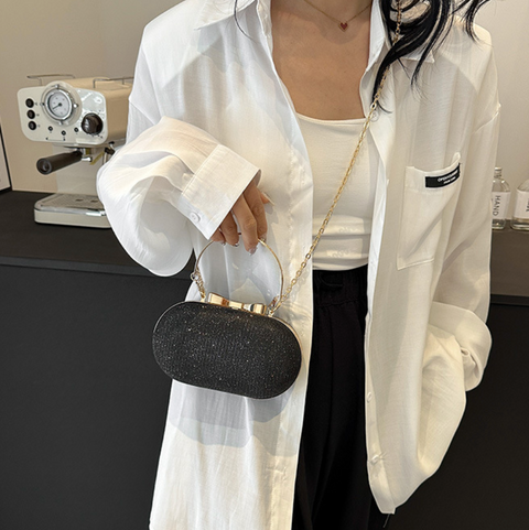 Sequined Elliptical Crossbody Chain Bag