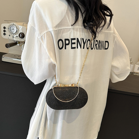 Sequined Elliptical Crossbody Chain Bag