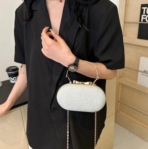 Sequined Elliptical Crossbody Chain Bag