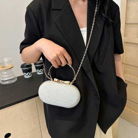 Sequined Elliptical Crossbody Chain Bag