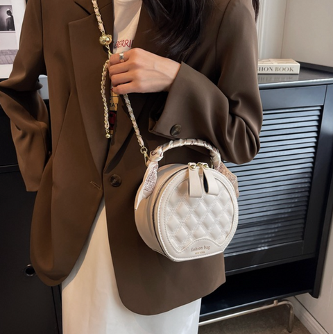 Lattice Embroidery Round Crossbody Bag