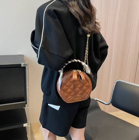 Lattice Embroidery Round Crossbody Bag