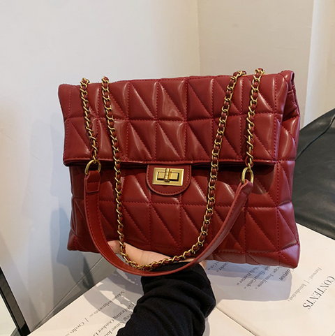 Plaid Embroidery Line Large Capacity Bag