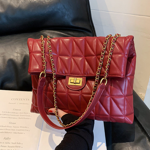 Plaid Embroidery Line Large Capacity Bag