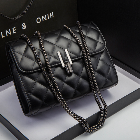 Lattice Stitch Black Chain Bag