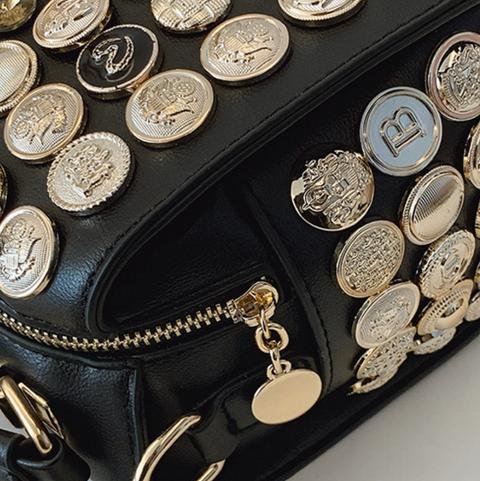 Button & Rhinestone Studded Crossbody Bag