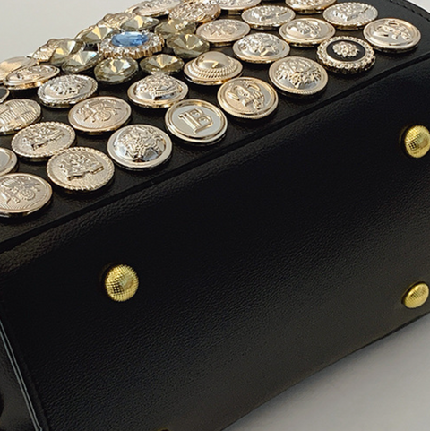 Button & Rhinestone Studded Crossbody Bag