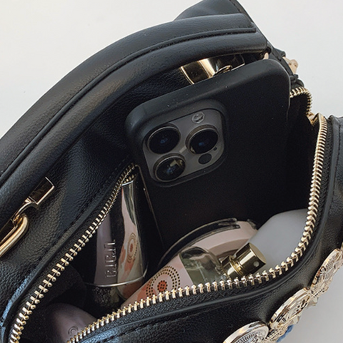 Button & Rhinestone Studded Crossbody Bag