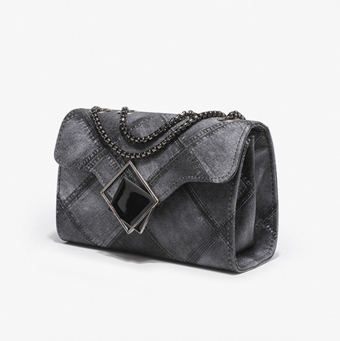 Lattice Embossed Gradient Gray Chain Bag