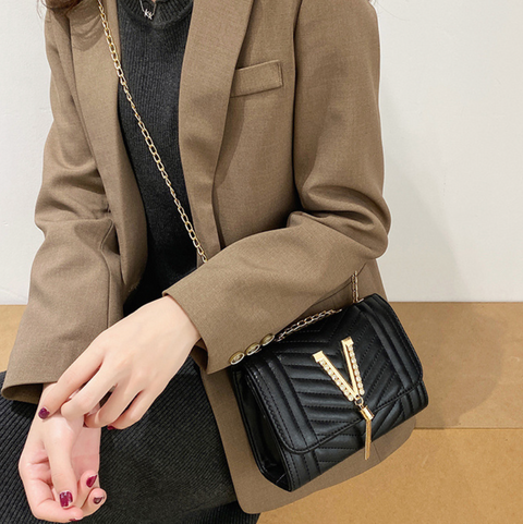 Rhinestone Studded Fringed Chain Bag