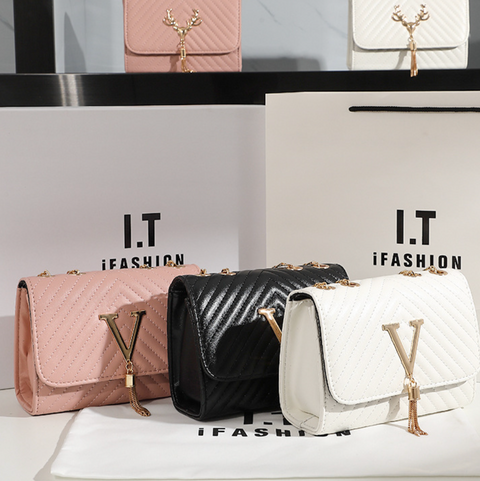 Twill Embroidered Fringed Chain Bag