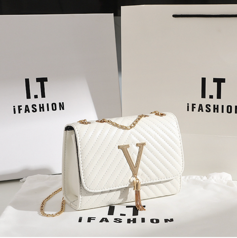 Twill Embroidered Fringed Chain Bag