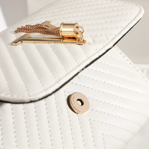 Twill Embroidered Fringed Chain Bag