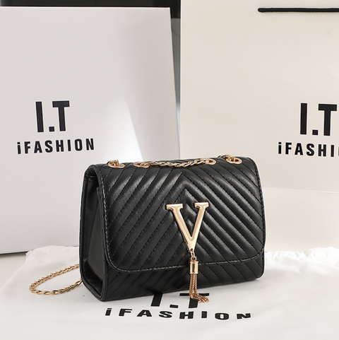 Twill Embroidered Fringed Chain Bag