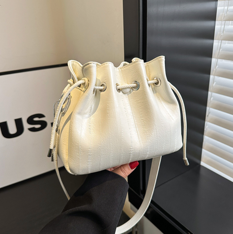 Drawstring Pleated Bucket Crossbody Bag