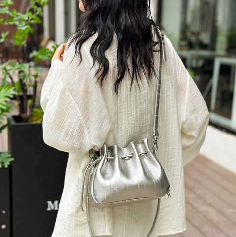 Drawstring Pleated Bucket Crossbody Bag
