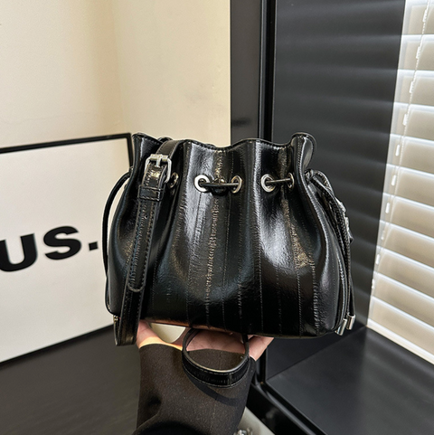 Drawstring Pleated Bucket Crossbody Bag