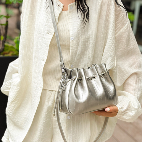 Drawstring Pleated Bucket Crossbody Bag