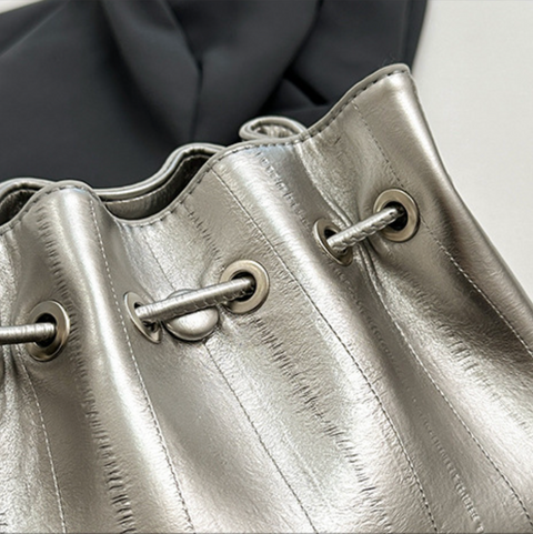 Drawstring Pleated Bucket Crossbody Bag