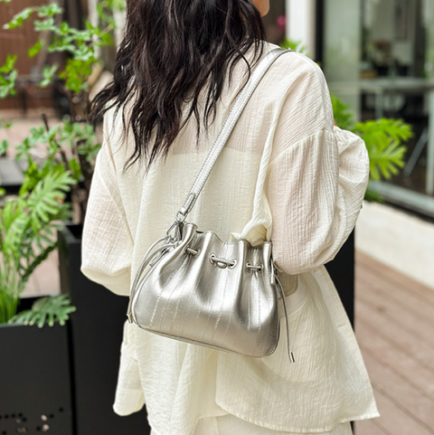 Drawstring Pleated Bucket Crossbody Bag