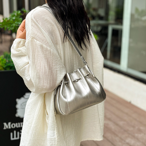 Drawstring Pleated Bucket Crossbody Bag