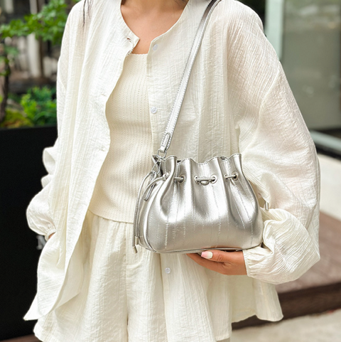 Drawstring Pleated Bucket Crossbody Bag